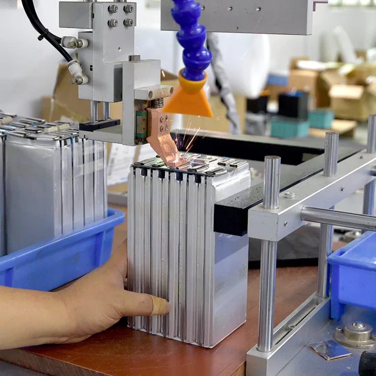 Drone battery cells on the CGBT pack assembly line