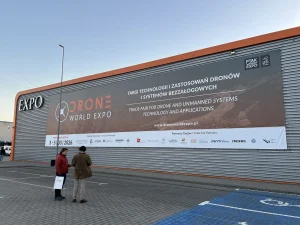 Drone World Expo 2026 banner at Ptak Warsaw Expo