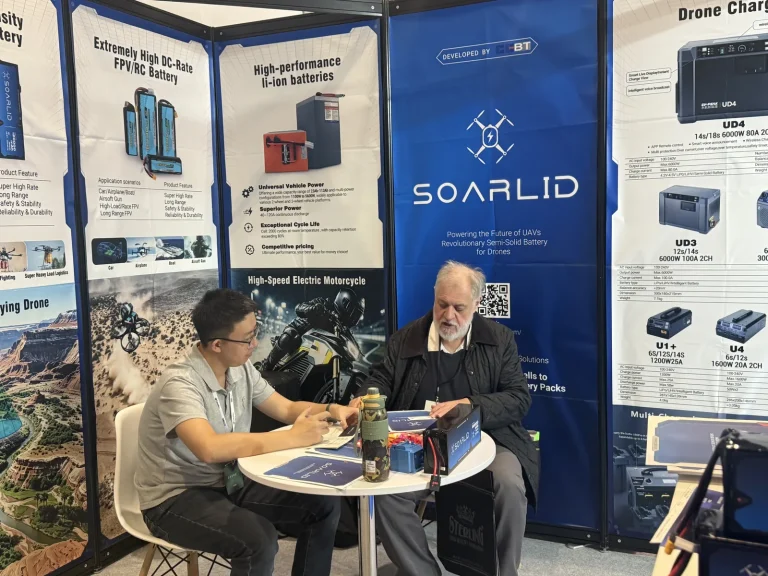 Customer meeting at the SOARLID booth, DroneX 2026