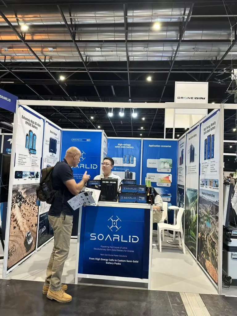 SOARLID drone battery booth at UAV Show 2026, Bordeaux