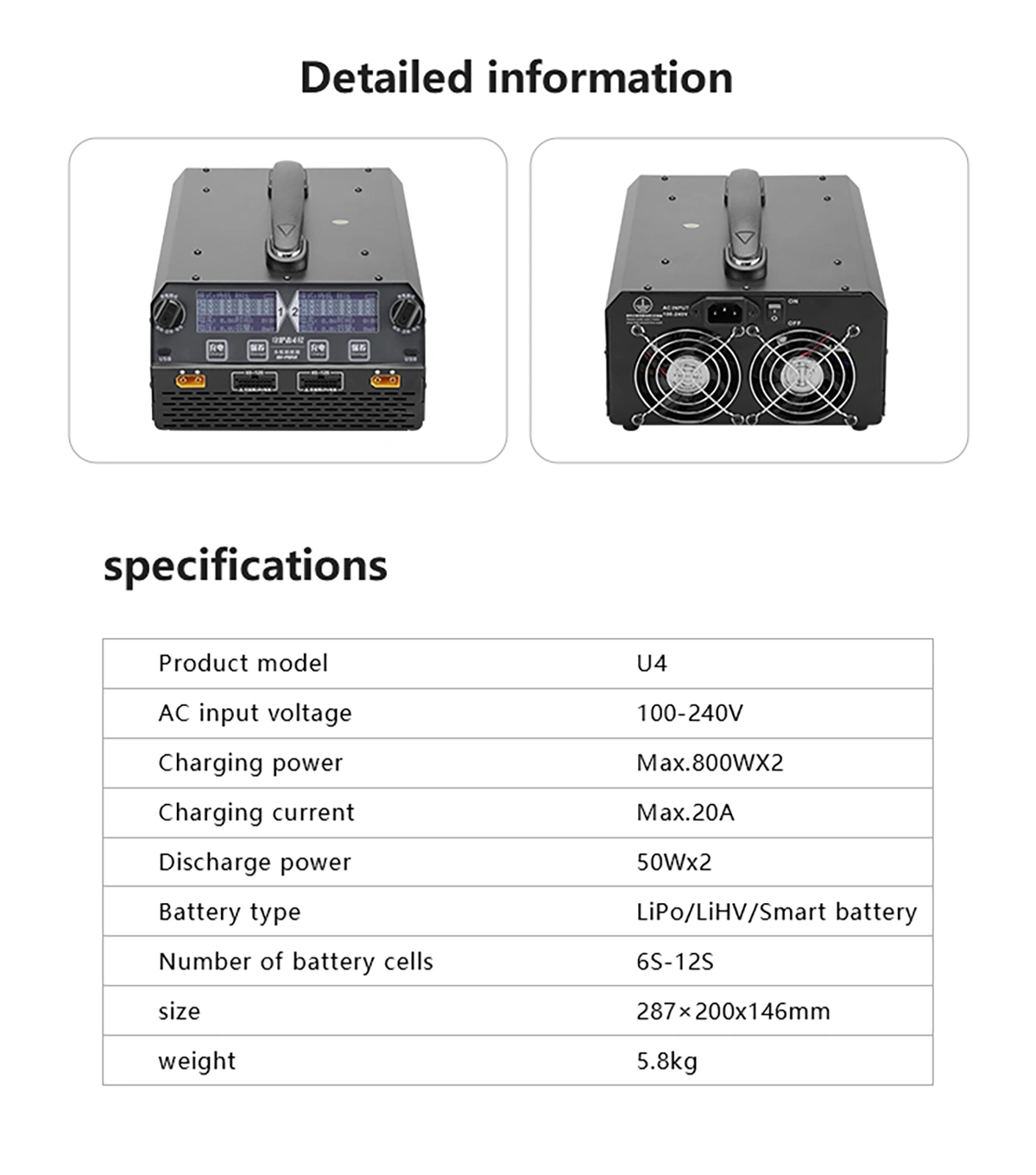 EV-PEAK U4 6S/8S/12S Dual Channel Intelligent Fast Charger detail 5